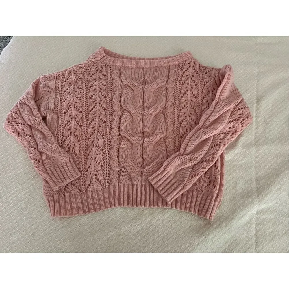 New pink lightweight cross banded sweater oversized crop size xl